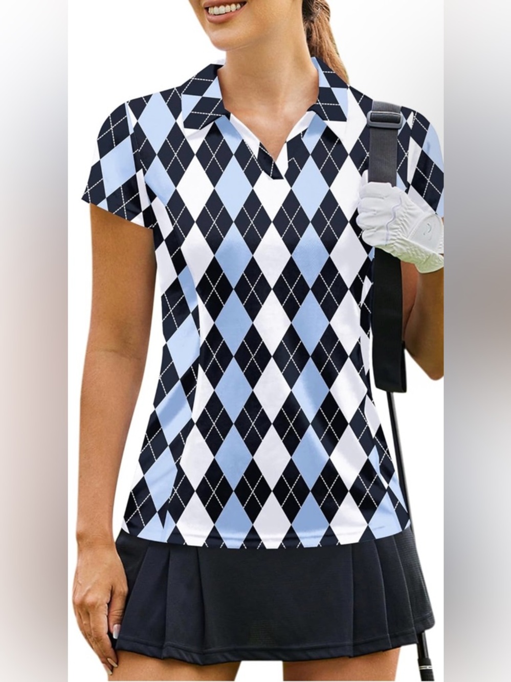 Pinspark Argyle Golf Polo Shirt NWT UPF 50+ Blue Black White Size Medium